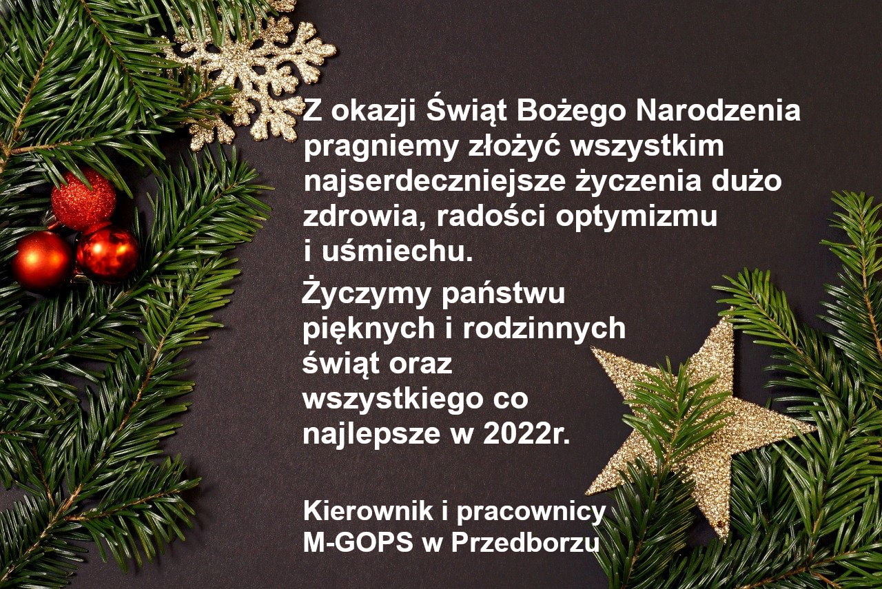 Z okazji Świąt Bożego Narodzenia pragniemy złożyć wszystkim najserdeczniejsze życzenia dużo zdrowia, radości optymizmu i uśmiechu. Życzymy państwu pięknych i rodzinnych świąt oraz wszystkiego co najlepsze w 2022r.